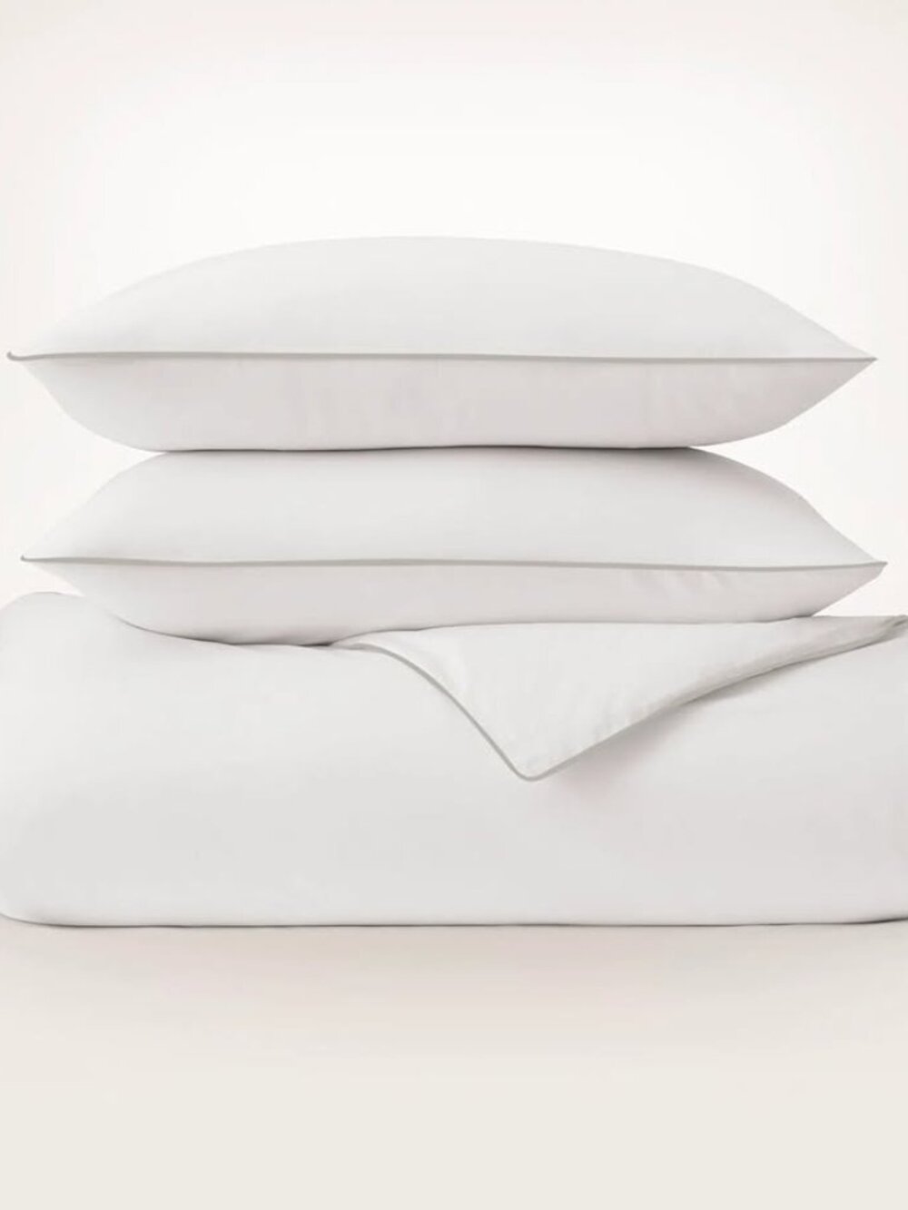 Boll & Branch Full/Queen White/Oak Percale Embellished Duvet Cover Set